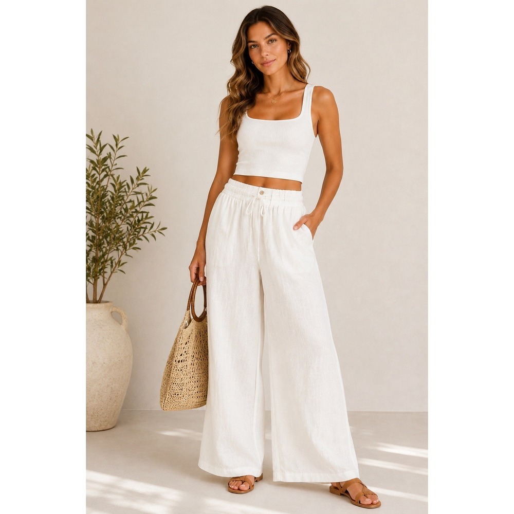 Thread & Supply Linen Blend Wide Leg Pants White XL NWT Beach Resort Boho - Picture 1 of 9